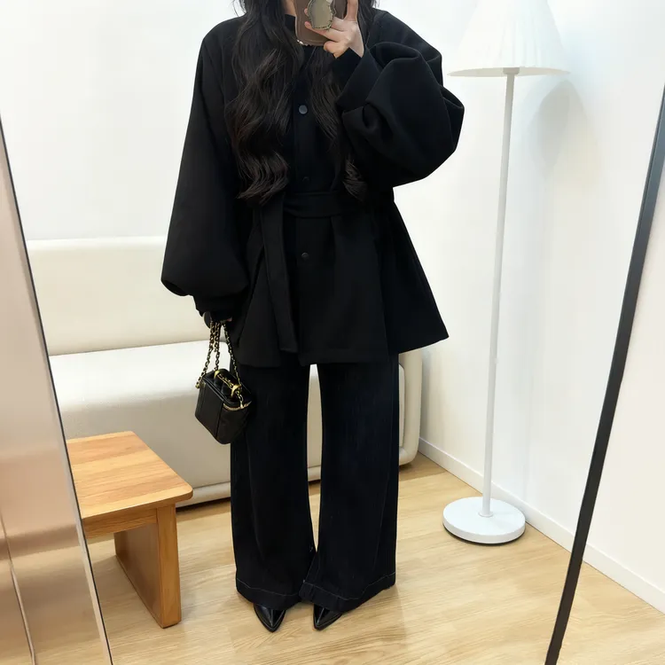 【妮儿专属】短款风衣毛呢冬季灯笼袖加厚厚度风衣高腰女装设计感