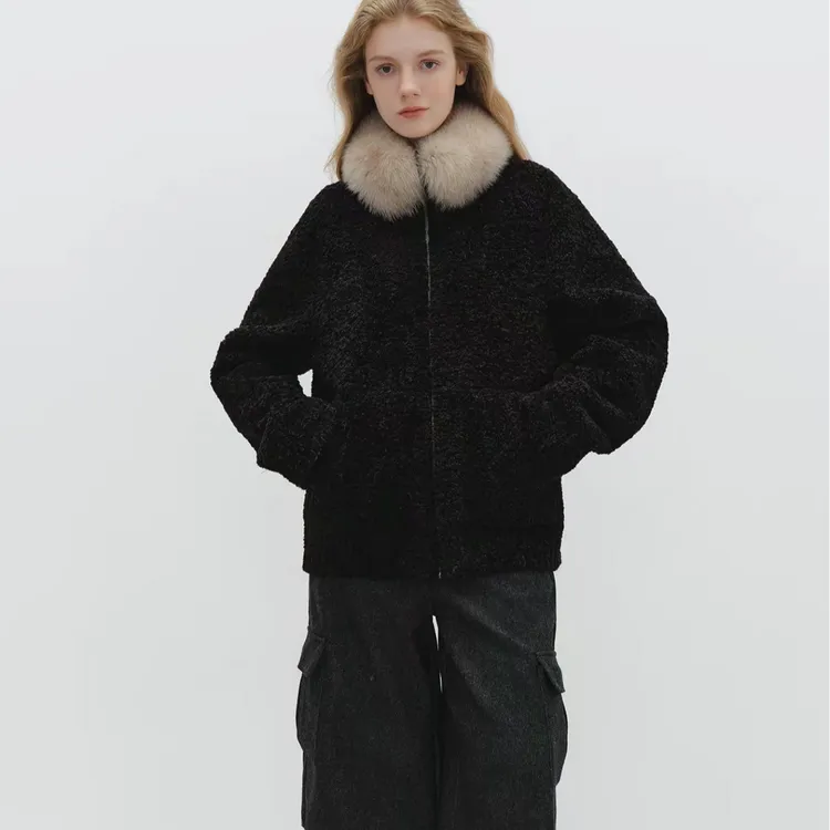 人造皮草 冬季新款翻领加厚保暖精致设计感外套女加厚款韩系25100