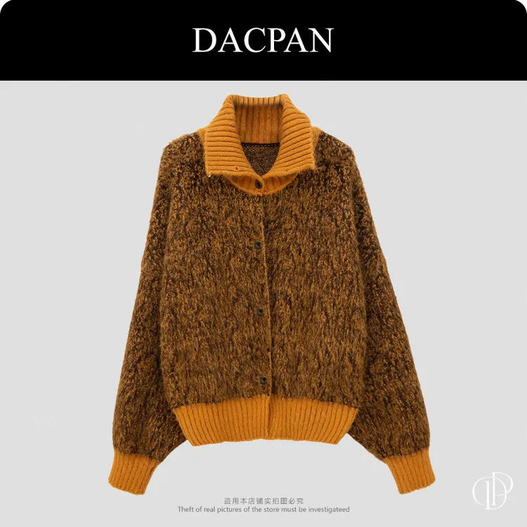 DACPAN-“暖烘烘”单排扣高领拉绒毛衣 2025/盼·PP 26173