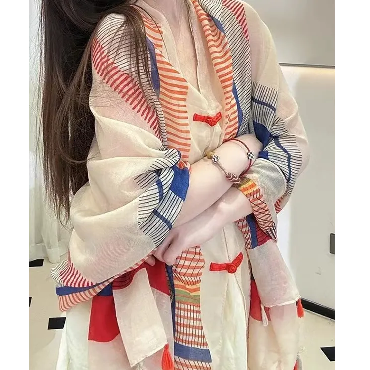 民族风防晒透气披肩复古盘扣百变包头罩衫春秋气质时尚百搭薄款式