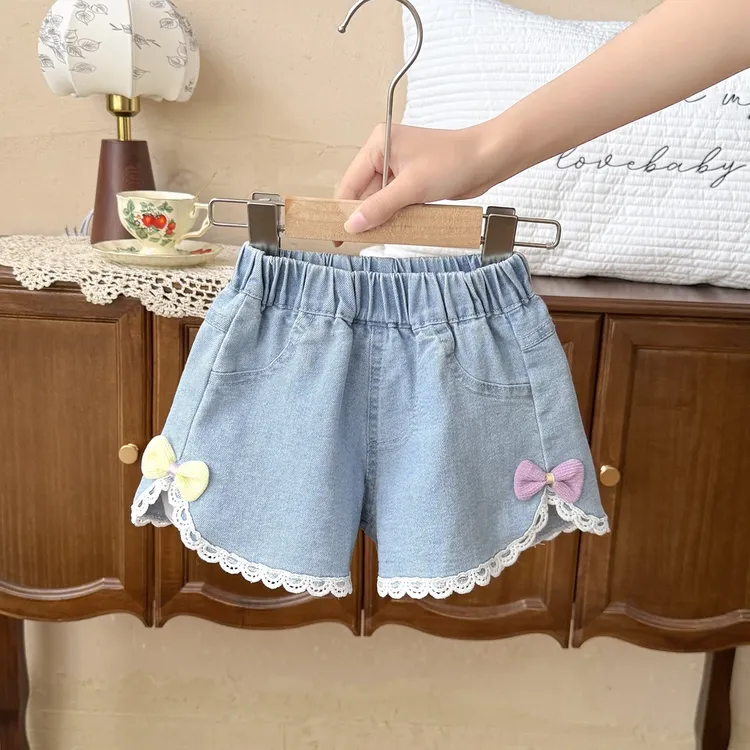 【新款】夏款女童牛仔短裤儿童立体花朵短裤外穿薄款百搭宽松宝宝