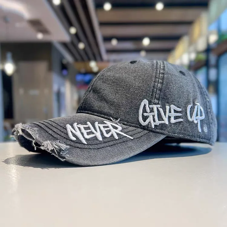 【美式断檐】水洗做旧破洞棒球帽男女百搭字母鸭舌帽子显脸小潮帽