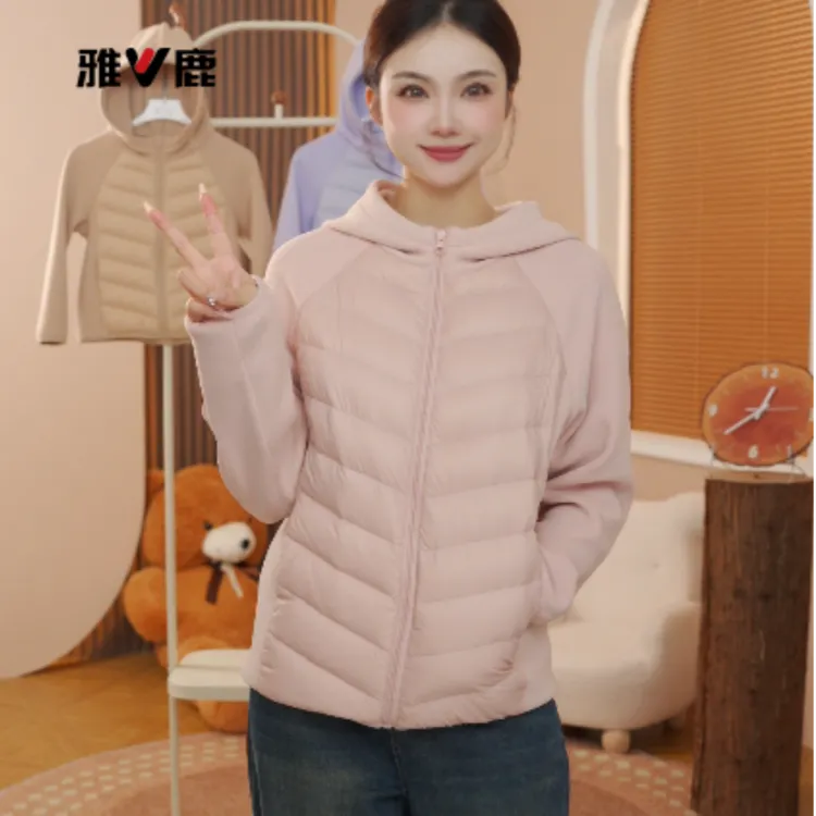 雅鹿童装排骨款羽绒服拼接针织连帽卫款90白鸭绒亲子同款羽绒服