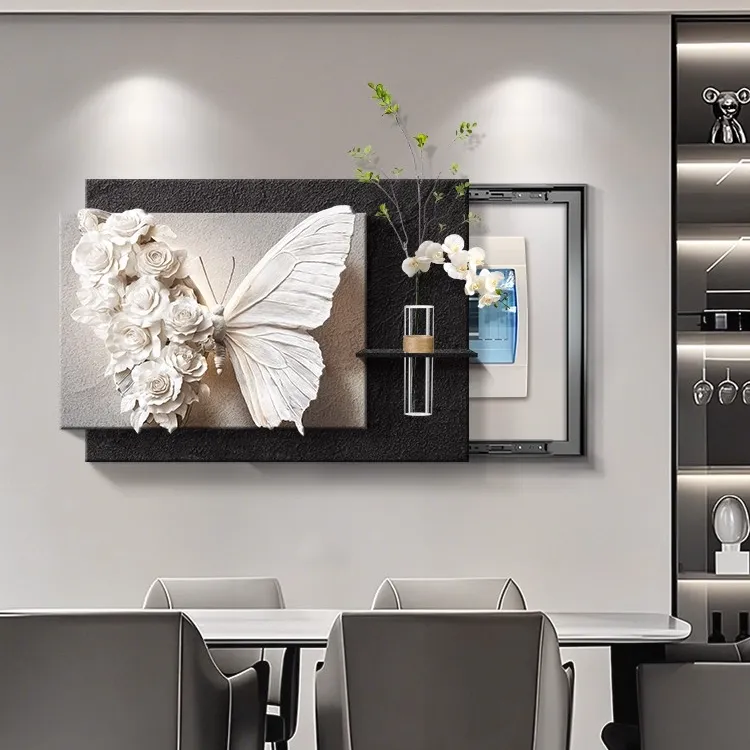 水培绿植电表箱装饰画2025新款蝴蝶遮挡弱电箱盖弱电箱遮挡神器