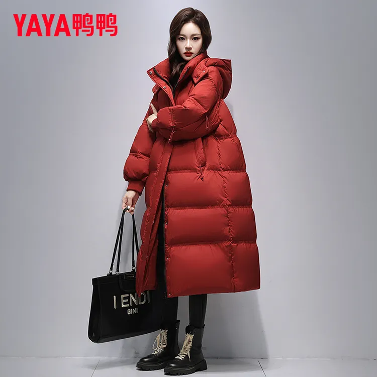 鸭鸭羽绒服女过年战服高充绒极寒长款冬2025新款时尚过膝加厚外套
