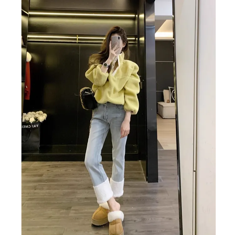 Leathercat羊羔毛卫衣女春秋2025新款时尚宽松百搭小个子短款卫衣