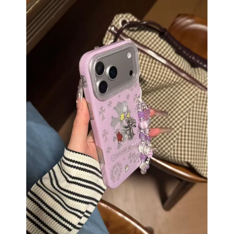 紫底闪粉米菲十字架可爱镂空15pro手机壳iPhone17promax/16纯欲
