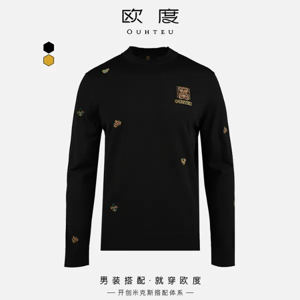 OUHTEU/欧度【诺克熊系列】25秋冬新款刺绣烫钻羊毛针织衫男7692
