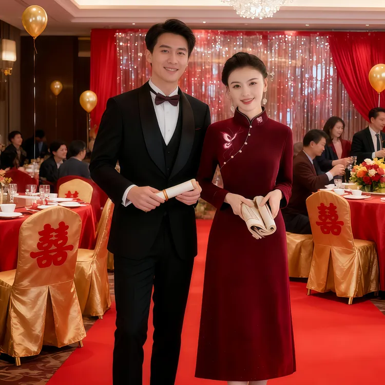 喜婆婆婚宴装2025新款秋冬季保暖加厚旗袍连衣裙妈妈礼服平时可穿