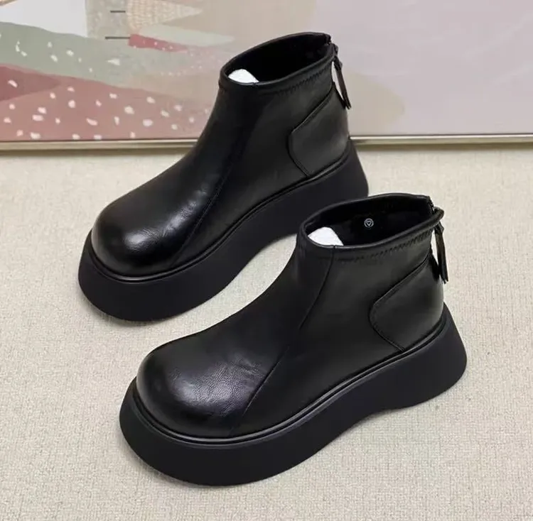 厚底短靴女2025新款秋冬季增高切尔西靴加绒马丁靴棉鞋