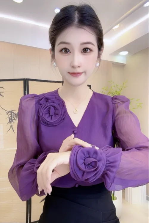 【598】气质高贵立体花朵衬衫女装新款高级感上衣洋气