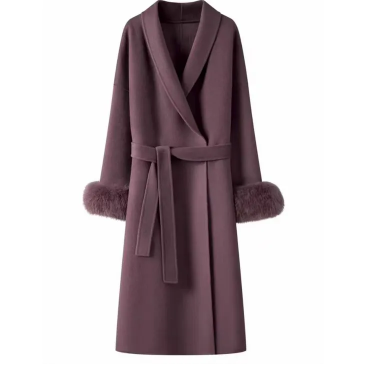 【雪域绒间】贵气极简风蓬松毛流感精致优雅气质时尚长款双面呢大衣