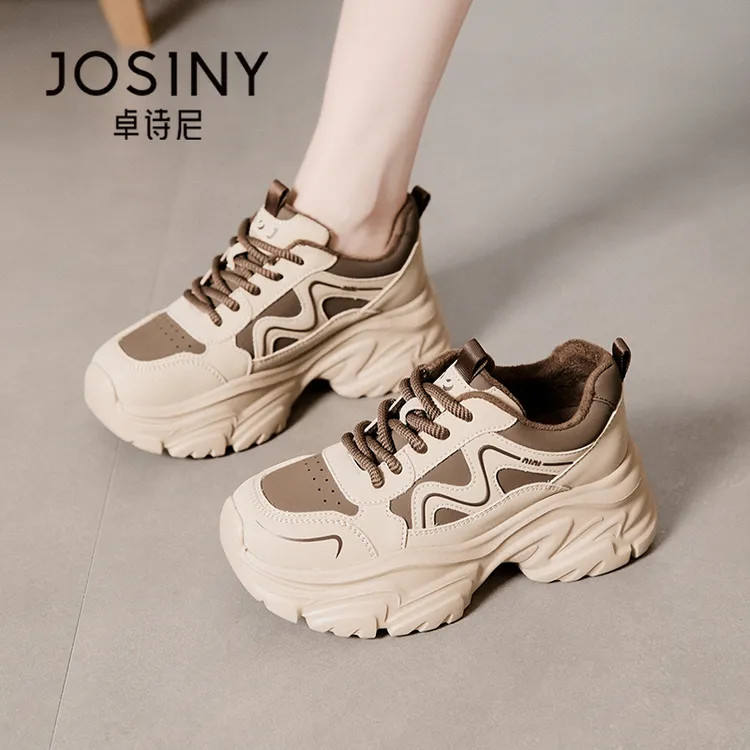卓诗尼2025年冬季新款松糕厚底休闲运动鞋舒适系带百搭女士老爹鞋