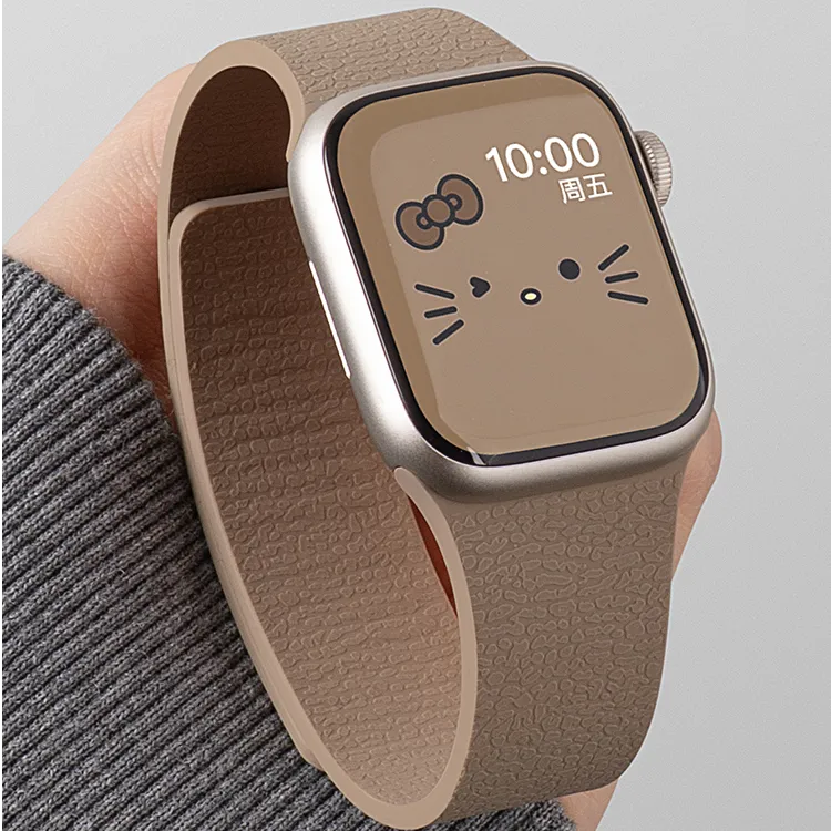 慕名猫适用苹果Iwatch11荔枝纹磁吸硅胶表带AppleWatchs10Ultra3
