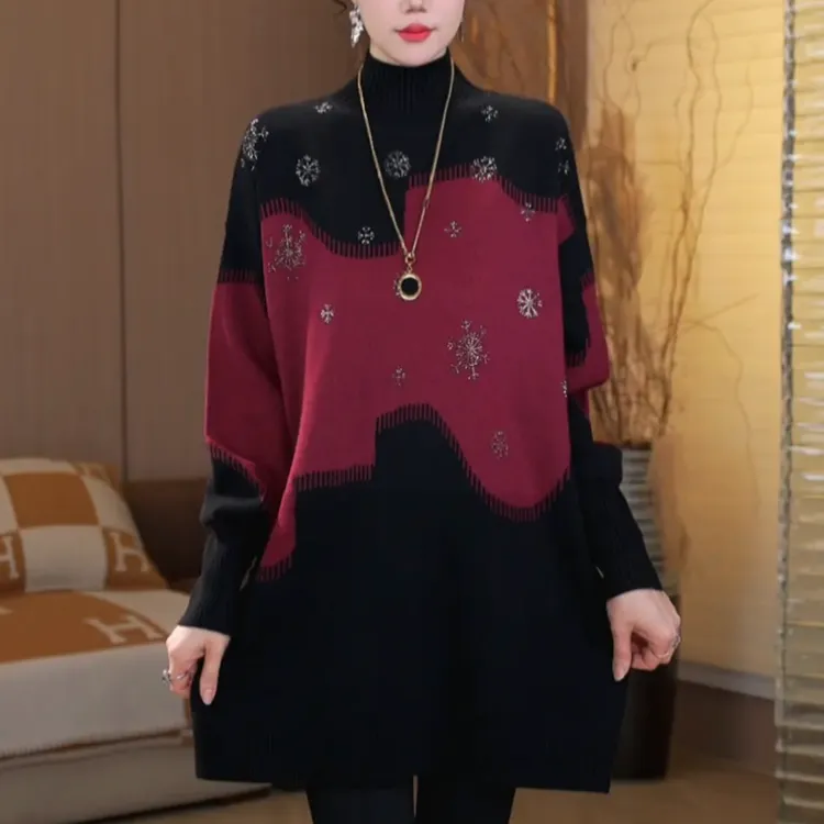 冬季时尚减龄高档妈妈装百搭遮肚显瘦上衣针织衫气质休闲长袖毛衣