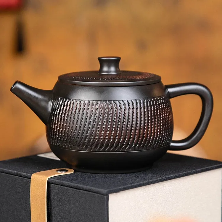 纯手工建水紫陶壶出水凤鸣汉瓦壶大容量高石瓢雕刻跳刀纹家用茶具