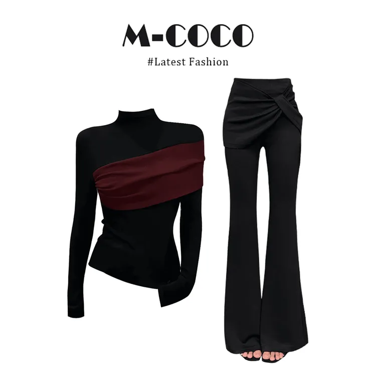 INSCEC气质洋气撞色拼接不规则打底衫套头上衣小众炸街高级感女装