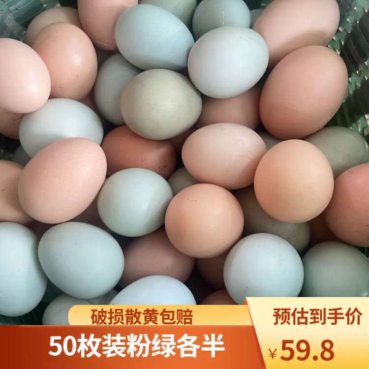 新鲜农村散养土鸡蛋50枚（粉绿各半/全绿壳）当天捡当天发 顺丰包邮
