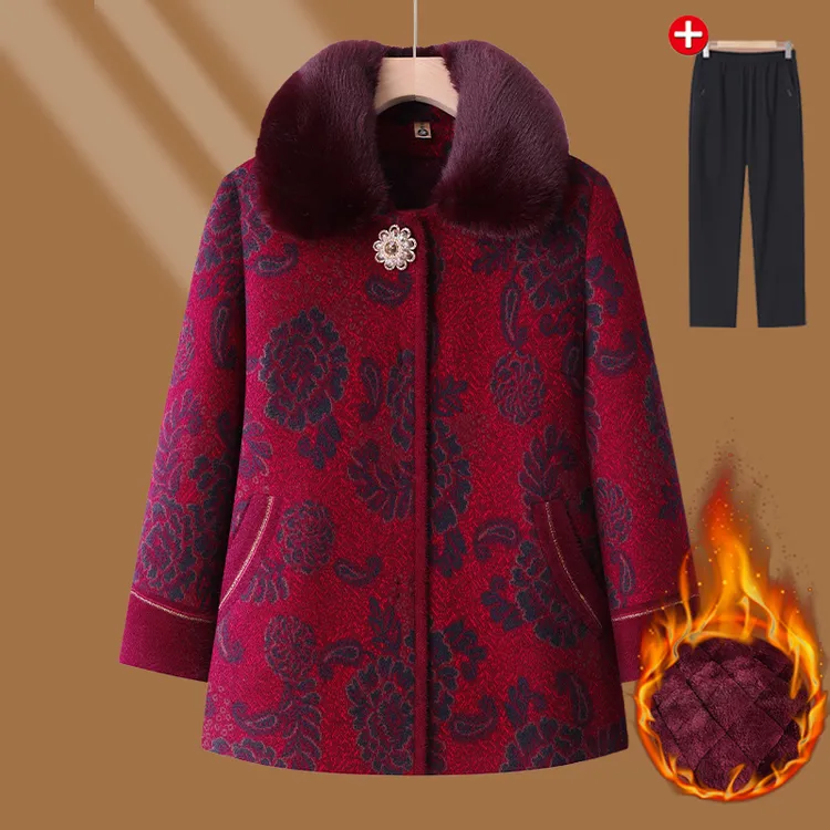 中老年人奶奶冬装唐装外套妈妈衣服老人加绒上衣老太太秋冬款毛呢