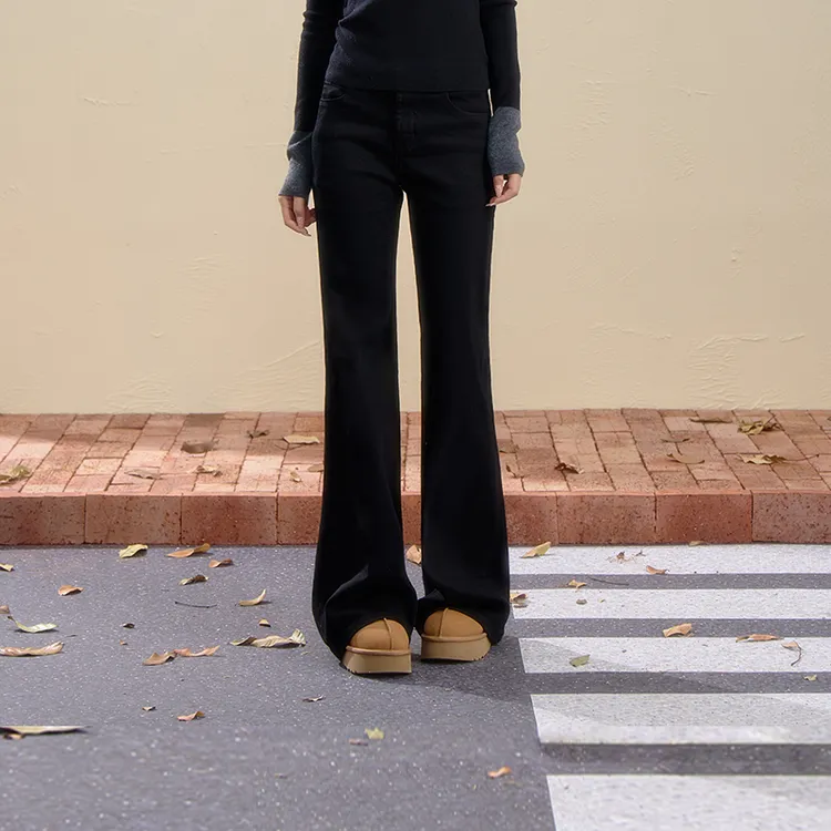 iNSLiiSA 早秋高腰黑色微喇牛仔裤女窄版阔腿垂感马蹄复古拖地裤