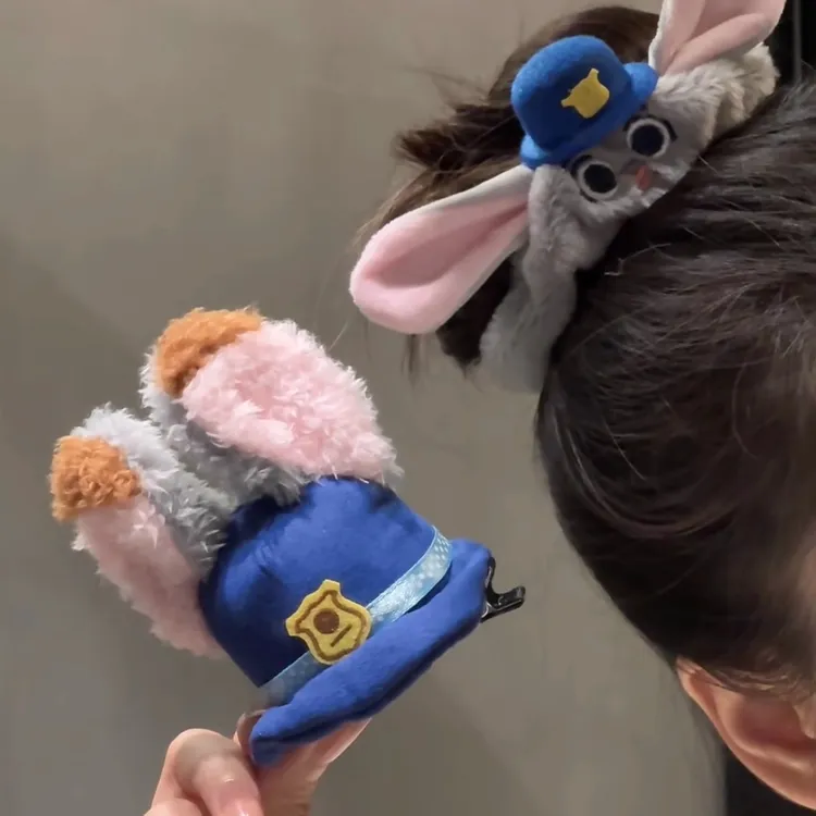 疯狂动物城毛绒发饰尼克狐尼克朱迪发圈发夹新款超萌可爱侧边夹