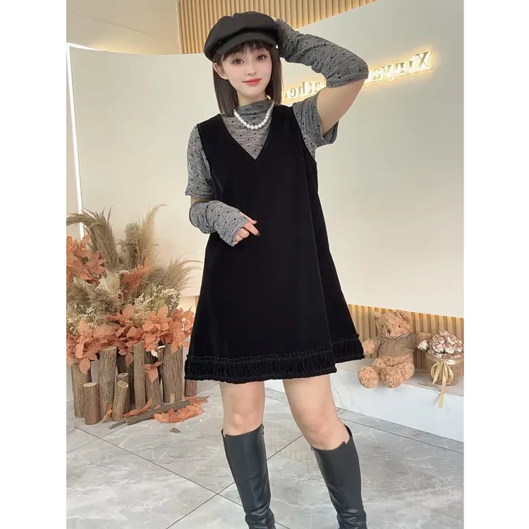 【鑫焱甄选】时尚套装连衣裙百搭法式洋气INS风韩系复古丝绒套装
