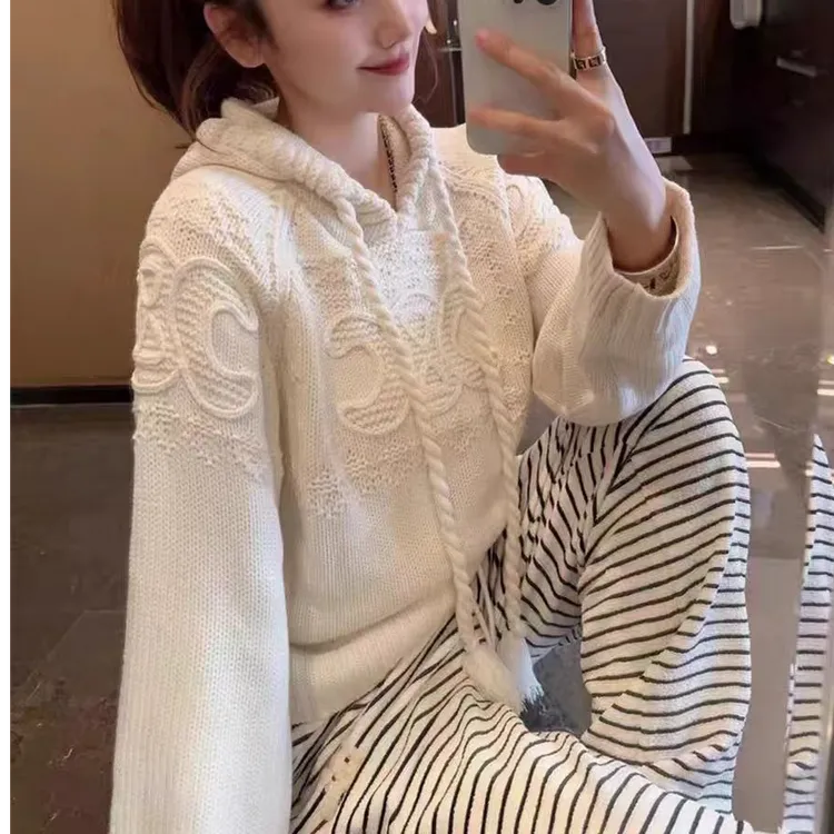 套头秋冬季慵懒风时尚连帽毛衣女宽松慵懒毛针织衫