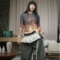 infobyfive2025秋冬咖色长袖扎染印花渐变打底衫二店NF0507233