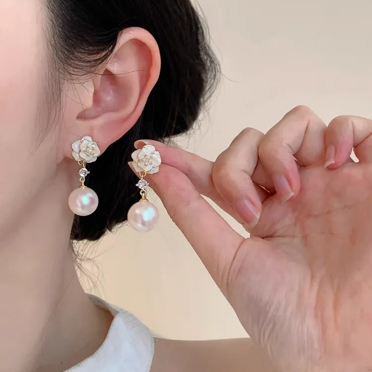 铜合金耳饰 奶霜山茶粉光珠耳环蚊香盘耳夹无耳洞花朵方圆脸耳饰