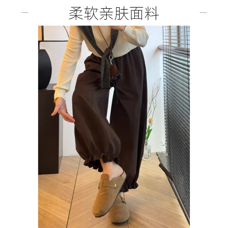 花苞九分裤休闲裤女高腰显瘦大码胖mm小个子秋季上新直筒阔腿裤子