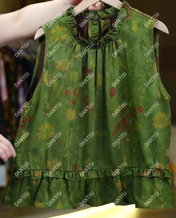 青池《非遗美学》1578新中式文艺复古印花百搭无袖上衣