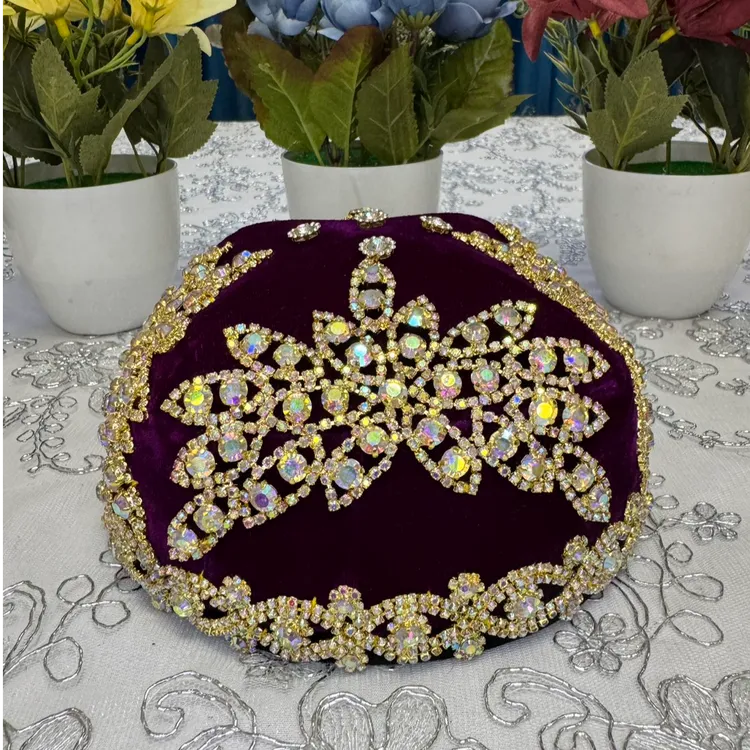 新疆花帽最新款女士的漂亮宝石宽项链燕子款婚礼戴帽子kag jiyak
