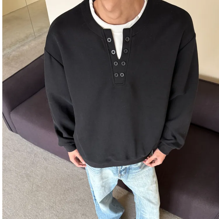 YearnObtainRainbow简约亨利领假两件套头卫衣时尚情侣同款