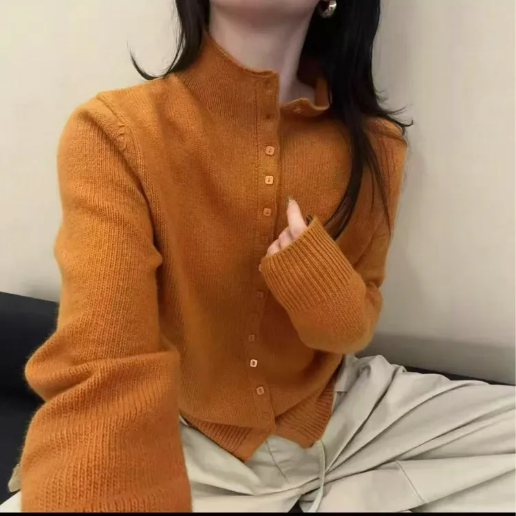 针织衫女开衫长袖秋装新款时尚洋气宽松毛衣打底衫纯色百搭上衣女