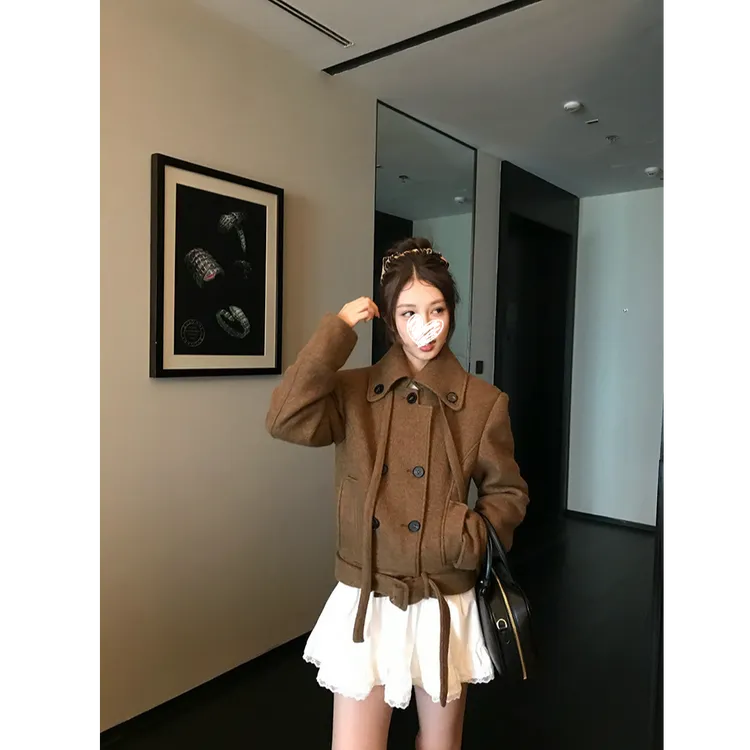 短款「羊毛+棉」毛呢外套女秋冬季绵高级感小个子大衣