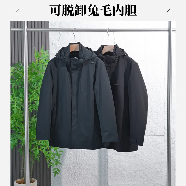 品牌撤柜冬季男士可拆卸兔毛内胆中长派克服防风外套4Y001/4Y003