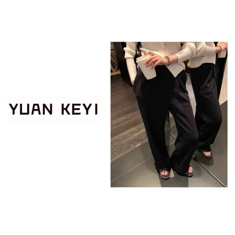 YUANKEYI  The Ro【筷子裤】强缩羊毛松紧腰垂感直筒羊毛裤