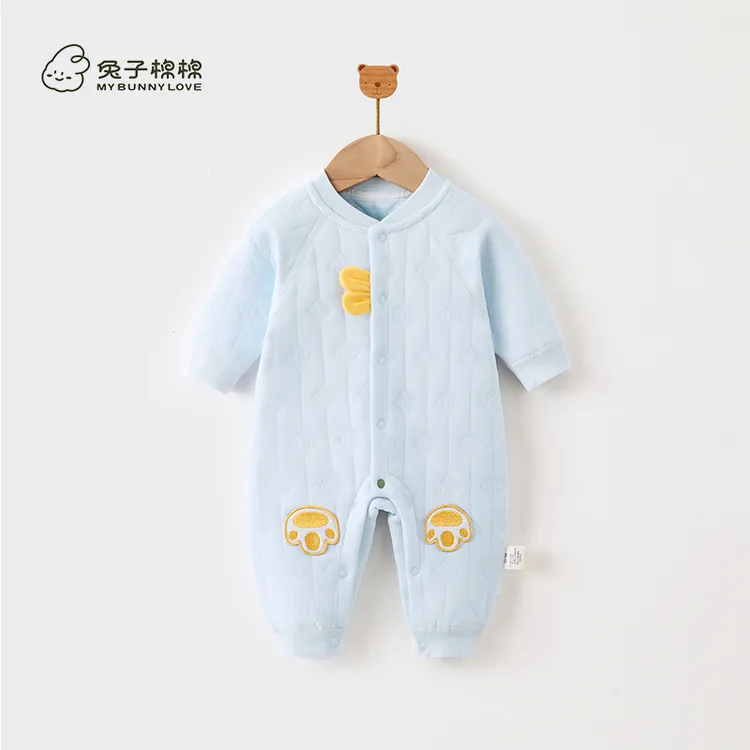 婴儿秋冬款夹棉连体衣男女宝宝保暖哈衣7A抗菌空气棉爬爬服外出服