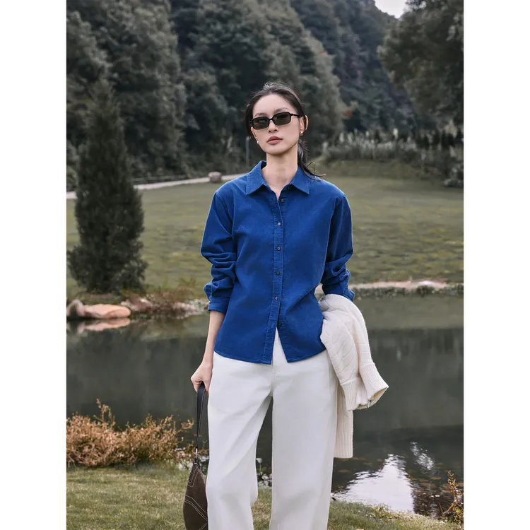 【JIEJI ZHANG】高级定制秋冬时尚百搭纯棉蓝色衬衫350951