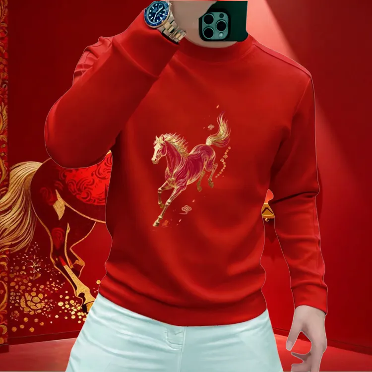 2026马年潮款红色男士卫衣本命年喜庆红衣服百搭休闲修身上衣体恤