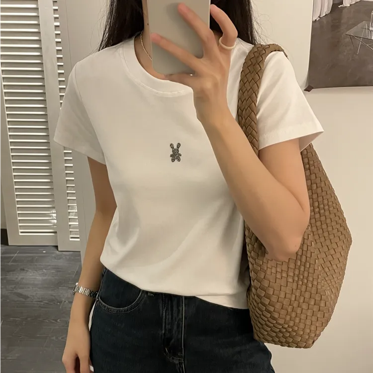 「可爱小兔子 烫钻工艺」赛罗棉正肩T恤 夏季韩版简约百搭短袖Z507