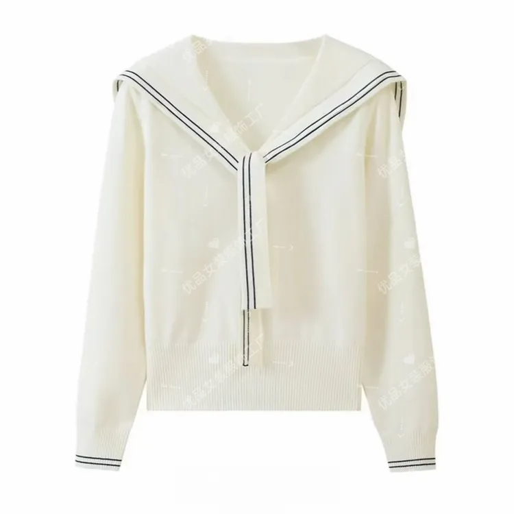 韩系学院风海军领2025秋冬针织衫毛衣百搭设计感时尚短款上衣女