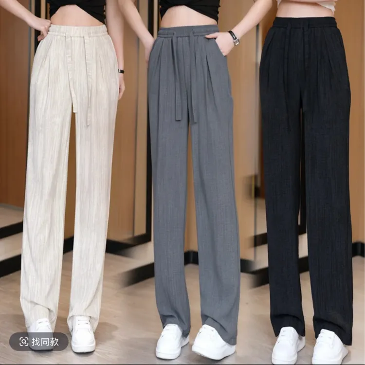 【运费补贴】冰丝阔腿裤女夏季2025年新款高腰抽绳肌理感慵懒拖地裤