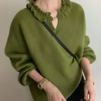 【小白姐姐】25138新款V型木耳边厚实毛衣