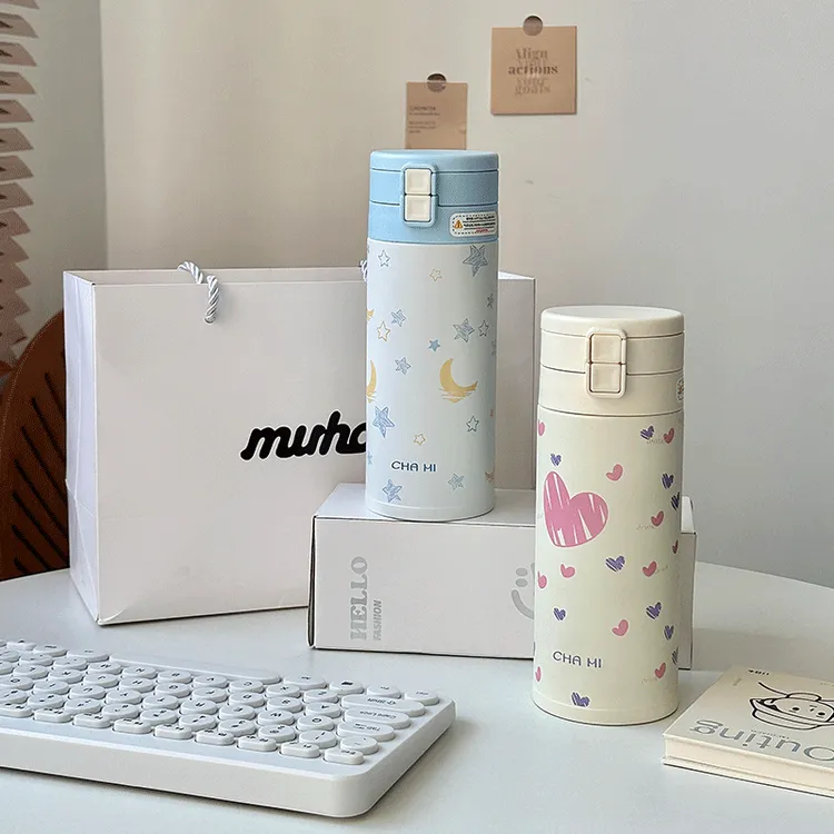 不锈钢保温杯ins高颜值学生不锈钢吸管杯大容量提手车载双饮杯子