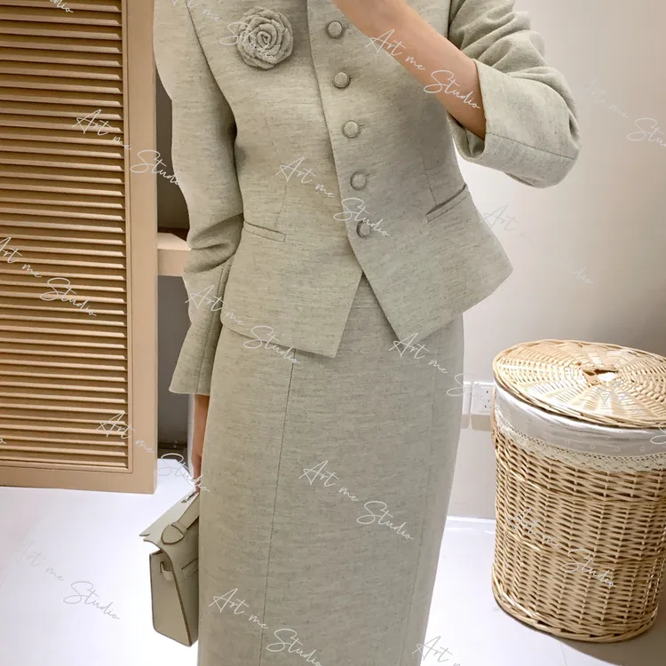 【ART ME】雾感花呢羊毛利落柔飒精致小方领套装w2067t2