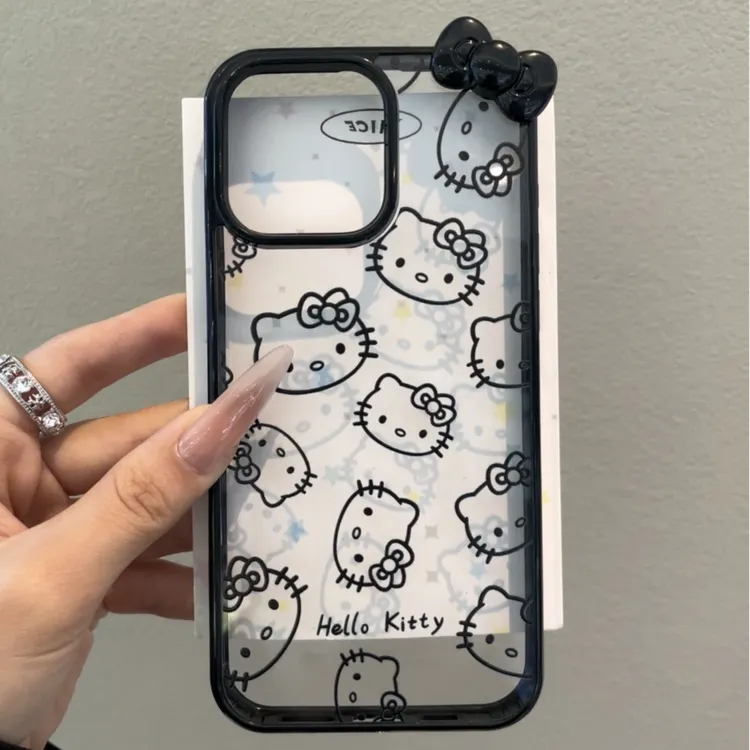 立体蝴蝶结Kt猫适用于苹果16pro手机壳15/14亚克力11/1硬背软边12