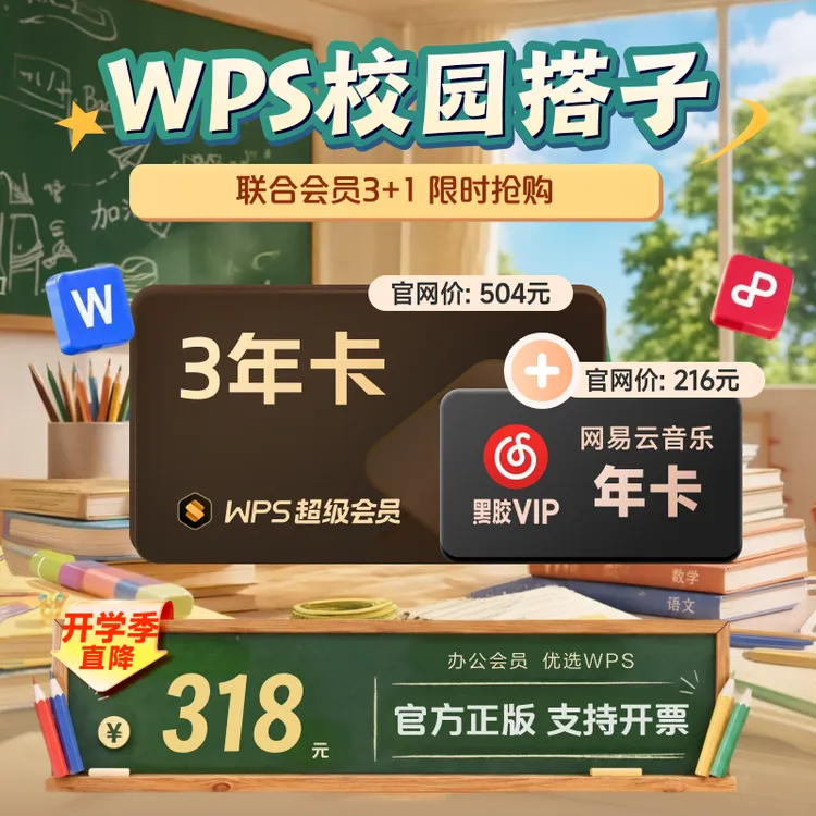 【活动最后3天】wps超级会员3年卡+网易云音乐黑胶VIP年卡 官方直充商品图