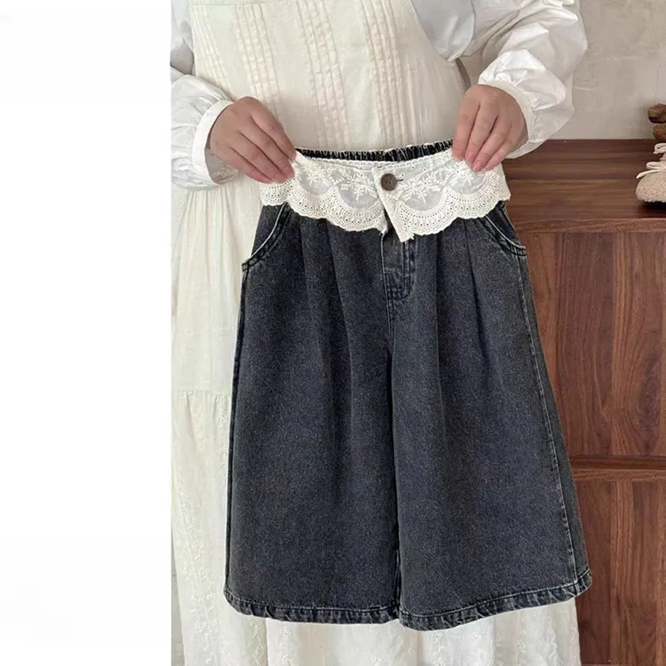 女童裤子2025秋季新款儿童牛仔裤宝宝洋气炸街拼接水洗直筒阔腿裤