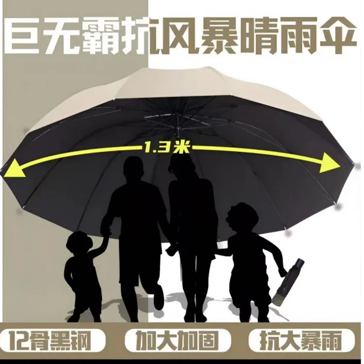 【新款】十二骨超大号折叠防爆晴雨两用12骨加大加固三四人遮阳伞